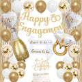Trgowaul Champagne Gold Engagement Party Decorations, Happy Engagement Banner Backdrop, Bride&Groom Sash for Bridal Shower, Ring Foil Balloon, Just Engaged Cake Topper Wedding Shower Decor