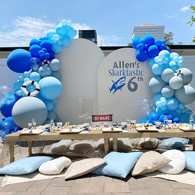 Shark Balloon Arch Kit for Ocean Under the Sea Birthday Party Decorations 153Pcs Blue Balloon Garland Kit with Shark Foil Balloons for Kids Boys Shark Week Ocean Animals Theme Baby Shower Supplies