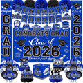 Graduation Decorations 2026 Blue Party Decor Set with Congrats Grad Banner, Class of 2026 Backdrop, Balloons, Box & Streamers Supplies for High School & College Celebrations