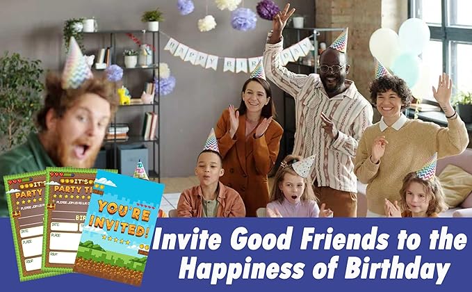 CLIRBE Games Birthday Party Invitations, Funny Birthday Invitations For Brother Bro Teen Boys Girls, 20 Invites Cards With 20 Envelopes, Party Supplies Favors -H10