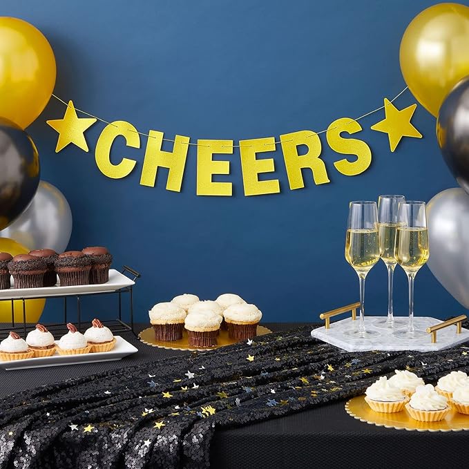 Make Your Own Banner Kit - 130-Piece, Gold Glitter, 5-Inch Characters - DIY Banner Kit with Glitter String Letters for Birthday & Wedding Party Decor