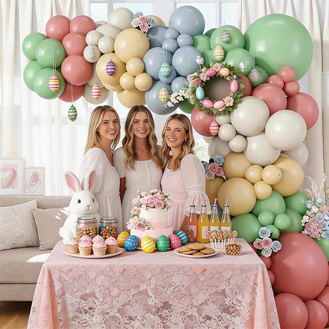 Pastel Balloon Arch Kit, Easter Balloons Garland with Dusty Pink Sage Green Ivory White Yellow Blue Balloons for Boho Baby Shower Flower Fairy Wedding Spring Birthday Easter Party Decorations