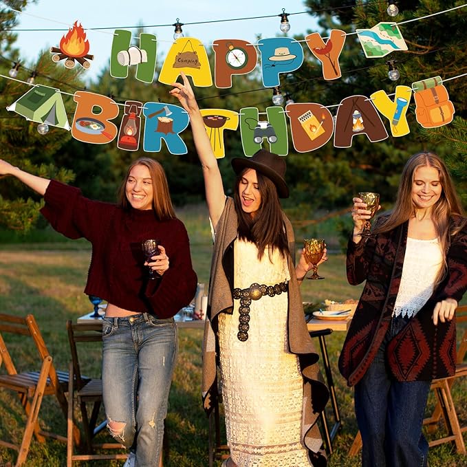 Camping Party Decorations Happy Birthday Banner Camping Party Banner Garland for Birthday Party Decorations Camping Party Supplies