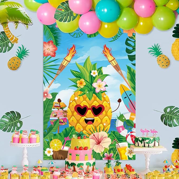Hooqict Luau Party Game for Kids Pin the Sunglasses on the Pineapple for Summer Tropical Tiki Luau Party Supplies Decorations, Large Hawaiian Pin The Tail Game Poster with 27 Pineapple Stickers