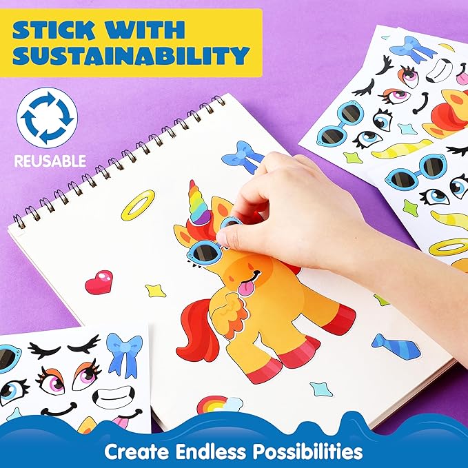 JOYIN 24 Sheets 9"x6" Make a face Stickers for Kids, Make Your Own Monster Unicorn Stickers, Party Favors Kids Crafts, Goodie Bags Stuffers Classroom Activities