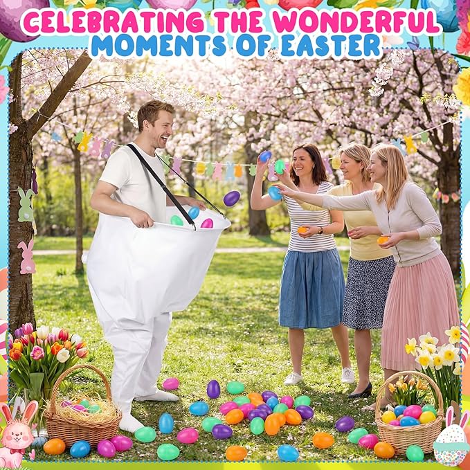 Vinsot 16 Pcs Easter Granny Pants Yard Game Set Oversized Granny Pants with Colorful Easter Eggs, Bowtie, Bunny Ears and Tail, Outdoor Tossing Game Bunny Suit for Spring