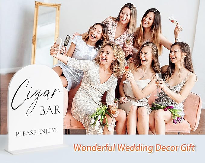 Cigar Bar Sign, White Arch Acrylic Wedding Sign, Wedding Signs for Ceremony and Reception, Cigar Lounge Decor, Bridal Shower Decor, Centerpiece Table Decorations Party for Bride and Groom-1
