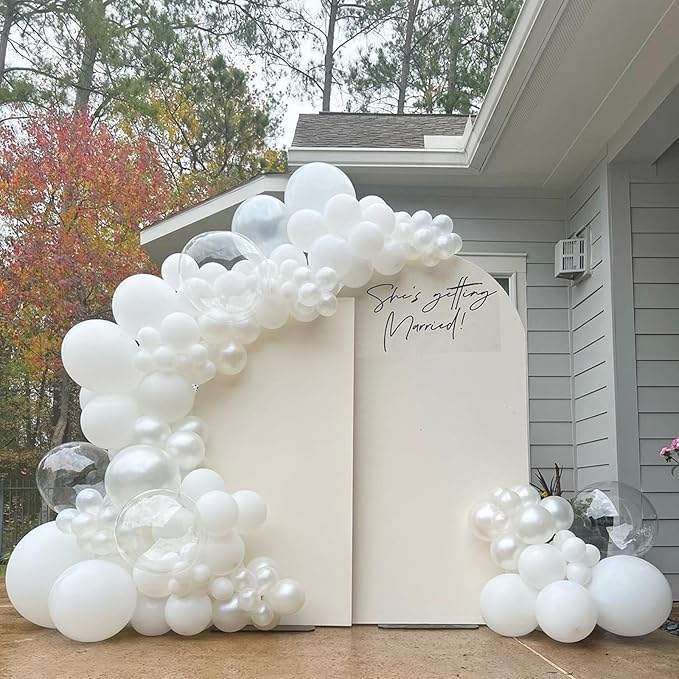 White Balloons 113Pcs Arch Garland Kit 5/10/12/18Inch Matte White Helium Party Balloons Latex for Birthday Engagement Decorations