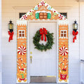 Christmas Gingerbread Door Cover Banners Decor Set,3 Piece Gingerbread House Decorations with Triangle Topper and Hanging Ginger Bread Christmas Decorations Banner for Porch Party Winter outdoor Decor
