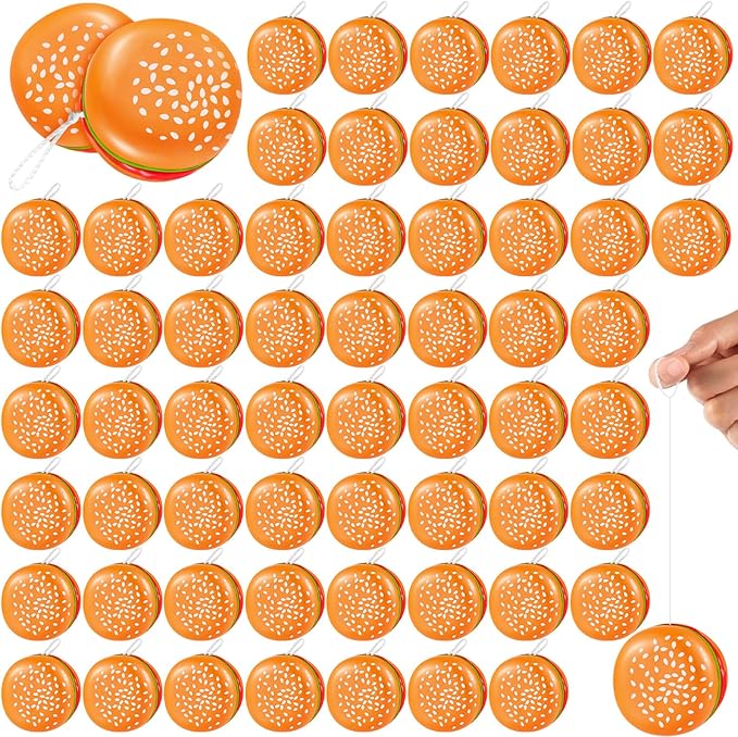 Leitee 150 Pieces Hamburger Yo Yo Toys Plastic Burger Party Favors for Boys Girls Adults Birthday Party Favors Classroom Prizes Holiday Goodie Bag Fillers