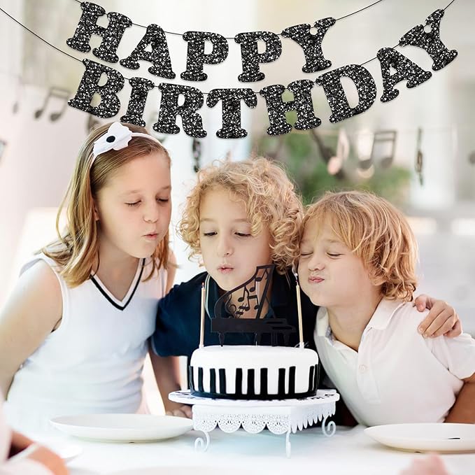 Glitter Black Happy Birthday Banner Birthday Party Decorations Sign Garland Bunting Banner for Wall Decor Party Background for Kids Boys Girls Adults