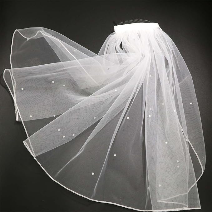 White Short Wedding Veil Pearl Rhinestone Bride Veils Bridal Veils Bachelorette Party Veil for Brides and Women
