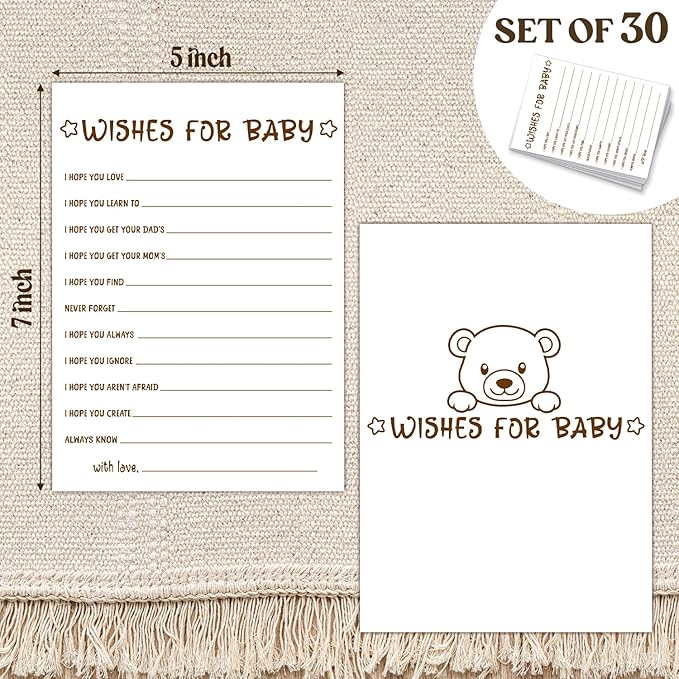 30 PCS Cute Bear Wishes for Baby Baby Shower Game for Boy Girl, Double-Sided Games Gender Neutral Gender Reveal Party Supplies & Decor-C16