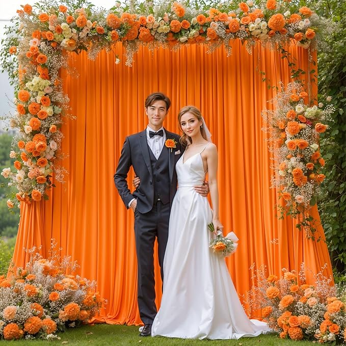 Orange Backdrop Curtain 2 Panels-Wrinkle-Free Champagne Curtains Polyester Photography Drapes for Baby Shower Birthday Party Photo Background Backdrop Stand- 8 X10FT (Orange)