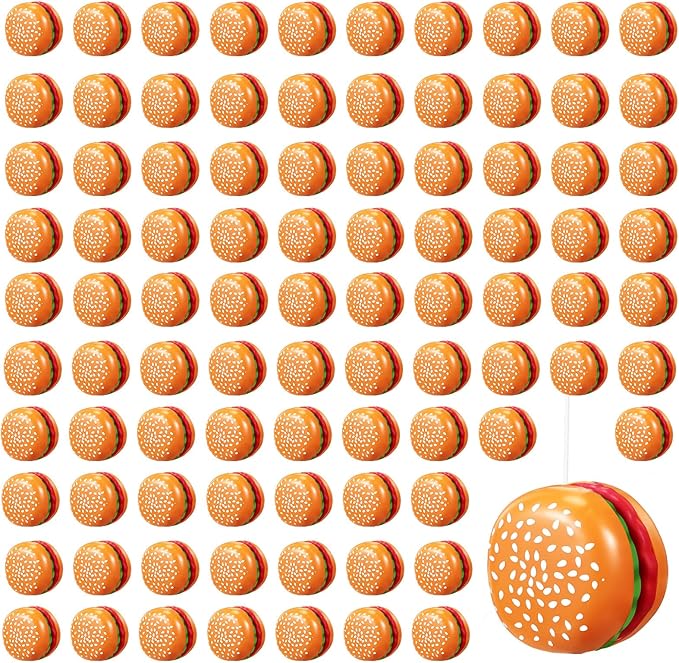Liliful 100 Pcs Hamburger Bulk Yo Yo Toys Plastic Burger Party Favors for Kids Adults String Toys for Student Training Party Game Gifts Goody Bag Favors Classroom