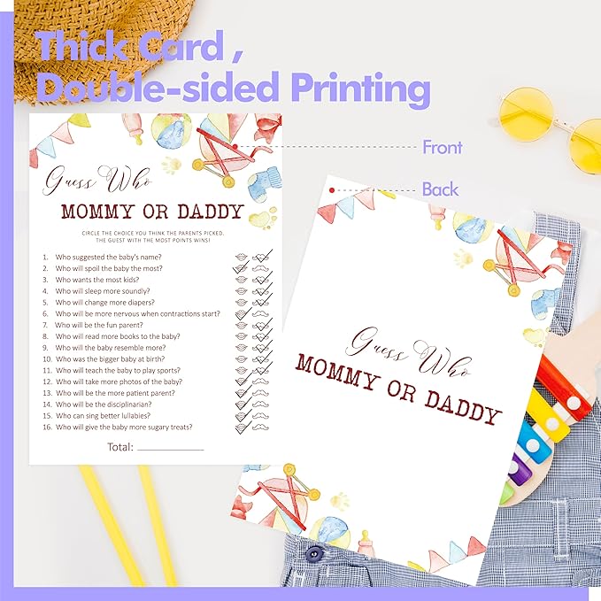 55PCS Baby Shower Games, Guess Who Mommy or Daddy Game Cards Fun Baby Shower Party Games Gender Neutral for Girls or Boys