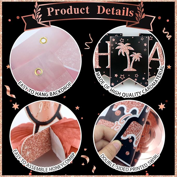 22Pcs Rose Gold Retirement Party Decorations for Women, Happy Retirement Banner, Poster, Sash, Balloons, Honeycomb Centerpieces - Retirement Party Supplies for Farewell Goodbye Party
