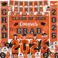 Graduation Decorations Class of 2026 - Orange Graduation Party Supplies Congrats Grad Backdrop & Banner, Hanging Swirls, Porch Sign, Balloons for High School & College Celebrations
