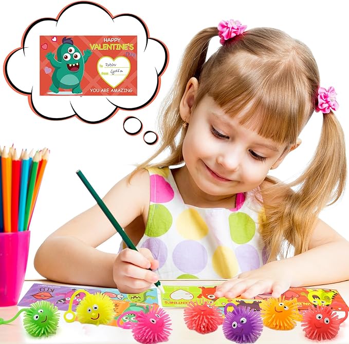 24 Pack Valentines Day Gifts for Kids, LED Puffer Balls with Valentines Cards for Kids Stress Relief Balls Bulk Glow In The Dark for Boys Girls Classroom Exchange Prizes Party Favors Toys