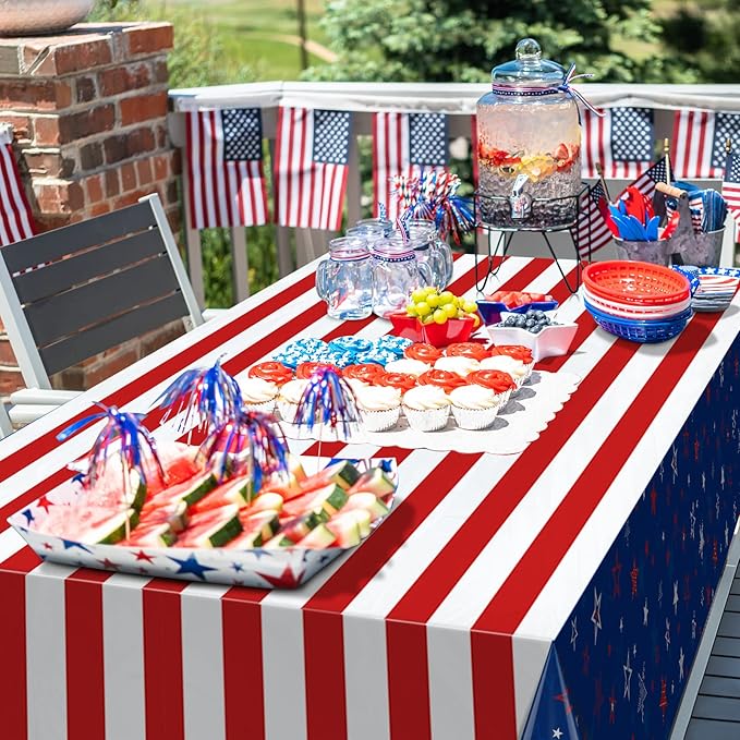 3Pcs Patriotic Tablecloths for 4th of July Decorations,Red White Blue Star Plastic Disposable Table Cover for Fourth of July Memorial Patriotic Day Independence Veterans Day Party Supplies,54x108 Inch