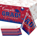 12Pack Graduation Tablecloth Party Decorations, Class of 2026 Congrats Grad Plastic Tablecover Party Supplies, Red and Blue Rectangle Graduation Table Decor for College High School Party, 54 x 108Inch