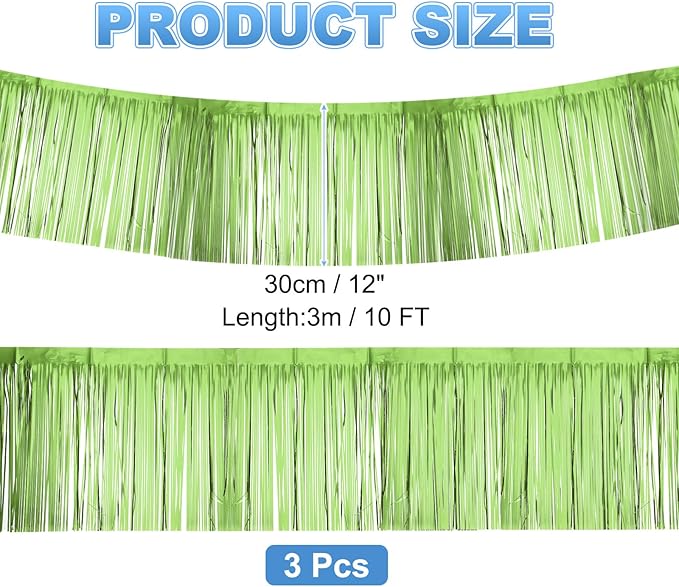 PATIKIL Foil Fringe Garland 10 Feet, 3 Pack Metallic Tinsel Streamers Fringe Banner Wall Hanging Curtain Backdrop for Wedding Birthday Christmas New Year Party Decoration, Light Green