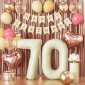 70th Birthday Decorations for Women, Retro Sand White and Cream Balloon Garland Kit, Cream Number 70 Balloon, Pink Happy 70th Banner, Milestone Party Supplies
