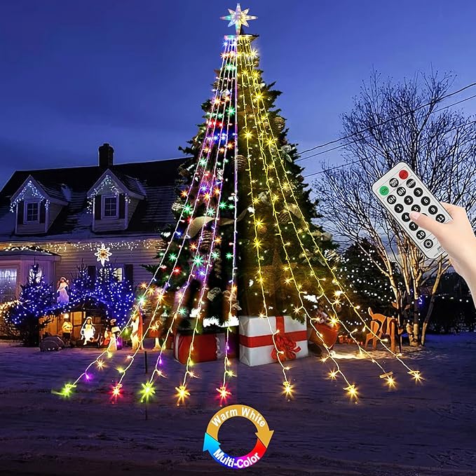 PUHONG Color Changing Christmas Lights, Outdoor Dipper Star String Lights,16.4Ft 320 LED Christmas Decoration [11 Modes & Waterproof] for Halloween Christmas New Year Holiday(Warm White & Multicolor)