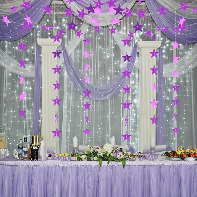 Spakon 65 Feet Glitter Star Paper Garland Banner Hanging Decoration Star Streamers Double Side 2026 Graduation Decorations for Wedding Birthday Festival New Year Party Decoration (Purple)