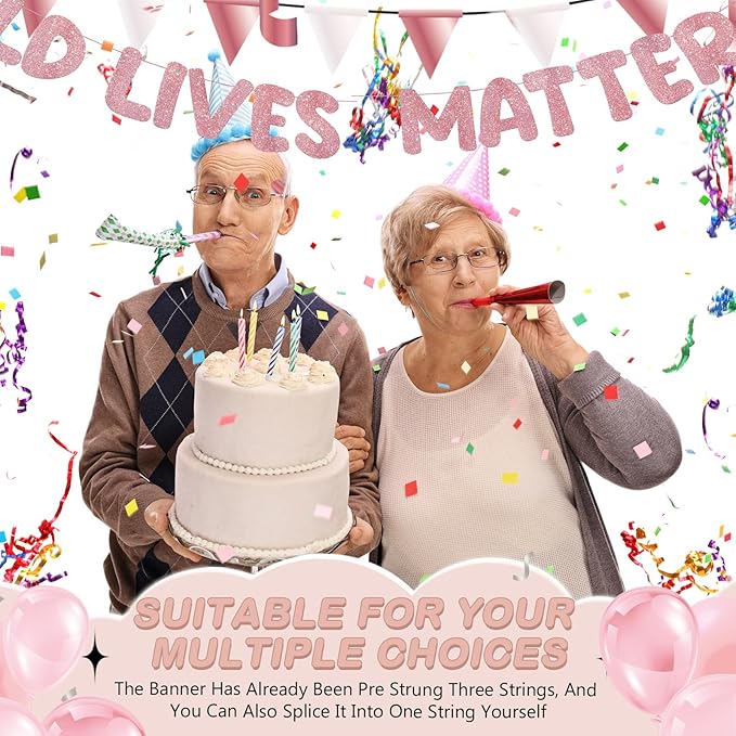 Fulmoon Pre Strung Banner 6.56 ft Funny Birthday Retirement Party Decorations 80th 70th 60th 50th Retirement Party Garland Bunting Decorations for Men Women(Glitter Rose Gold)