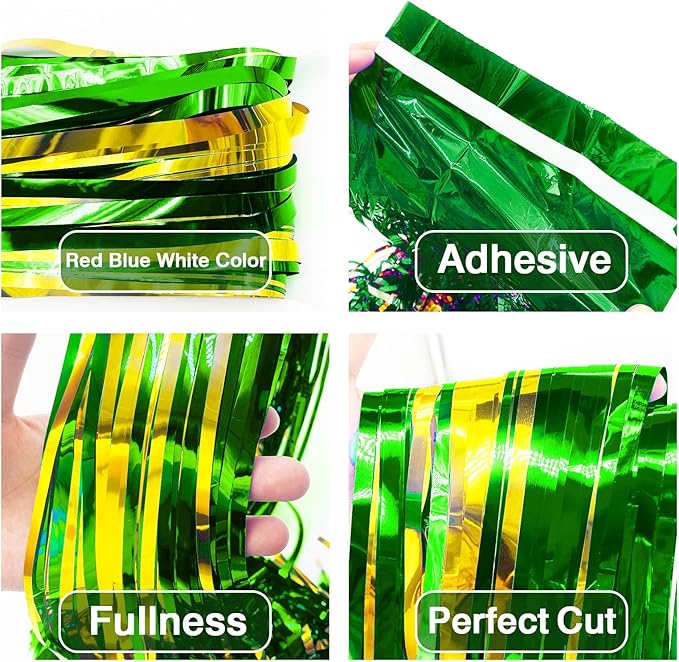MYUPDALIN 2 Pack Green and Gold Graduation Decorations 2025 -Tinsel Foil Fringe Curtains Backdrop - High School College University Graduation Party Photo Booth Props Backdrop