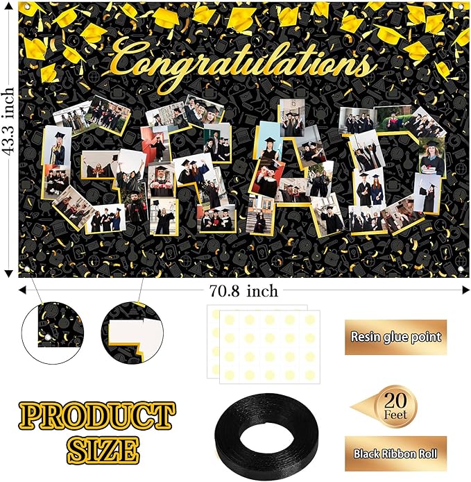 Large Graduation Photo Banner Decorations 72x44 Inch,Graduate Banner for Class of 2026 Ceremony Congratulations Grad School DIY Prom Favors Party Supplies, Picture Backdrop Sign Photography Background