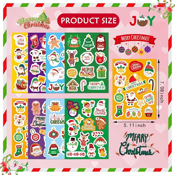 DUJAA 16 Sheets Christmas Stickers for Kids, Merry Christmas Theme Stickers Non-Repeating, Xmas Winter Holiday Party Stickers, Christmas Goodie Bag Fillers Christmas Party Favors Decorations