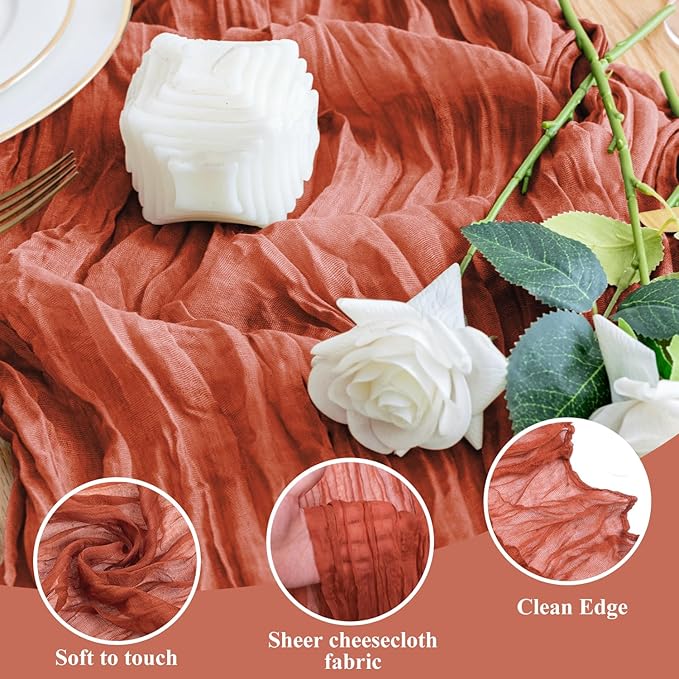 Wokceer Cheesecloth Table Runner 12Pack 10FT Terracotta Fall Cheese Cloth Table Runner Boho Gauze for Party Thanksgiving Long Rustic Sheer Runners for Baby Bridal Shower Wedding Easter
