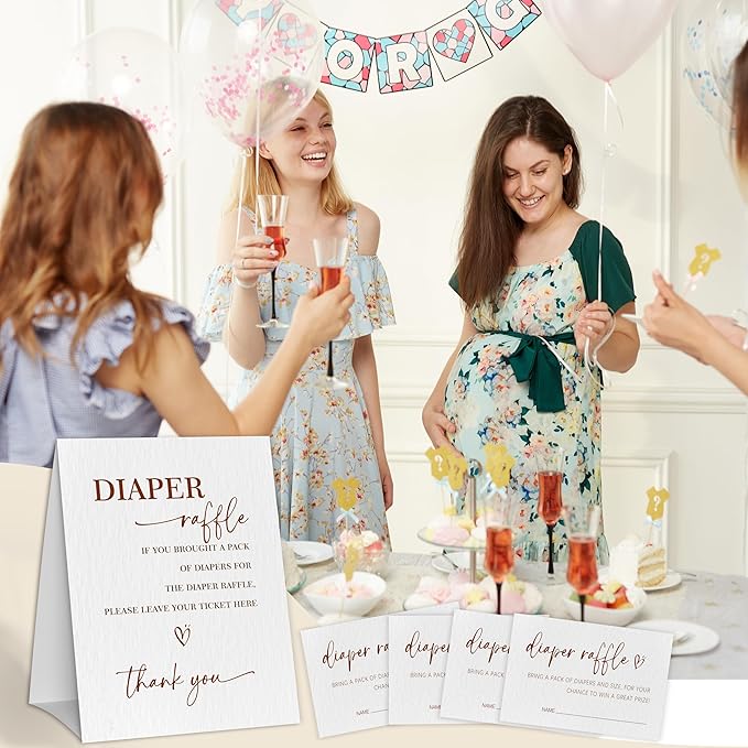 Modern Minimalist Diaper Raffle Game, Diaper Raffle Tickets for Baby Shower, Gender Neutral Tickets for Baby Shower Party Favor Decorations Supplies (1 Sign + 50 Cards)