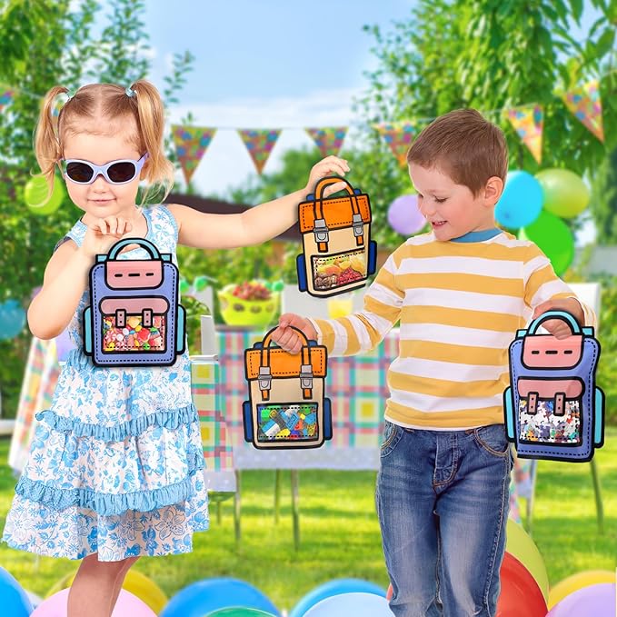 EONSUI 30PCS Plastic Cartoon Backpack Shaped Goodies Bags with Handles for Kids Birthday, Back to School Supplies, Baby Shower, Party, Wedding, Reusable Bulk Gift Wrapper for Candy, Snacks, Chocolate