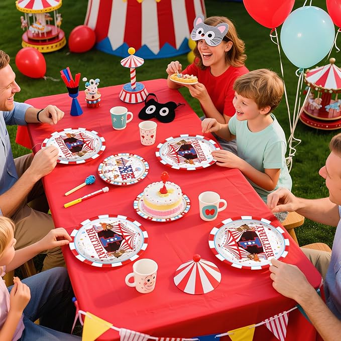 96Pcs Carnival 1st Birthday Party Decorations Carnival Circus First Birthday Plates and Napkins Tableware Sets Circus Theme Decoration Favors for Boys Girls Baby Shower One Year Old Supplies Serves 24