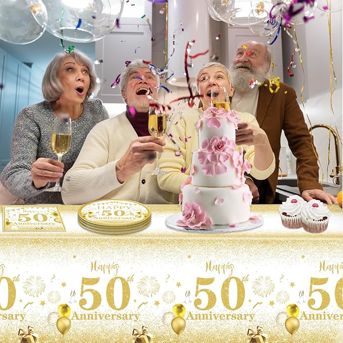 Gold Party Decorations 50th Party Tableware Set 1976 50th Theme Birthday Party Table Decoration Supplies Cheers to 50 Years Paper Plate Napkin Tablecloth for Men Women Fifty Years Old Anniversary