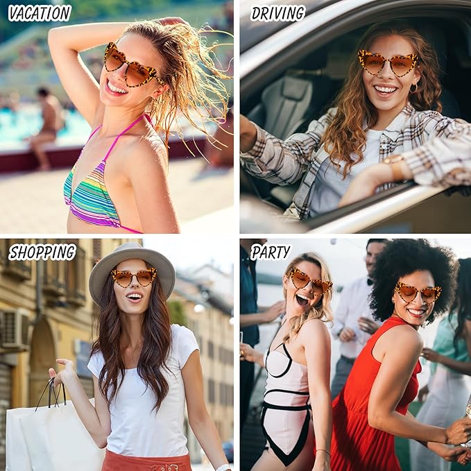 6 Pack Bachelorette Sunglasses Heart Shaped Sunglasses Vintage Heart Glasses for Women Wedding Party Decor