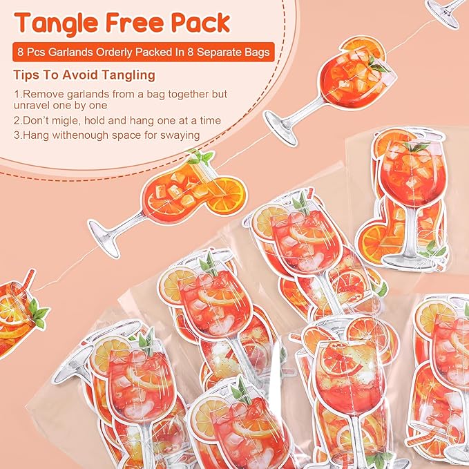 Xinnun Margarita Party Decorations Spritzy Bar Hanging Banners Orange Citrus Retro Cocktail Garlands Tequila Cutout Ribbon Streamers for Cocktail Bachelorette Bridal Shower Engagement Wedding Supplies