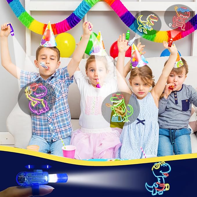 24PCS Party Favors LED Finger Lights, Glow in the Dark Light Up Toys Gifts Bulk for Kids Boy Girl Birthday Goodie Bags Stuffers Party Decorations Back to School Party Classroom Prizes (dinosaur)