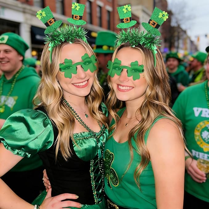 Semato St. Patrick’s Day Headband with Green Clover Sunglasses for St. Patrick’s Day Accessories Shamrock Irish Carnival Party Favors