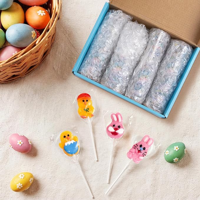 Easter Bunny Lollipops With Natural Colors – 24 Count Individually Wrapped Candy Pops, Bunny And Chick Shaped Lollipops For Easter Baskets, Egg Hunt Party Favors, And Spring Candy For Kids.