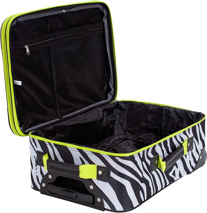 Rockland Fashion Softside 2 Piece Luggage Set, Expandable, (14" Tote/19" Upright), Lime Zebra