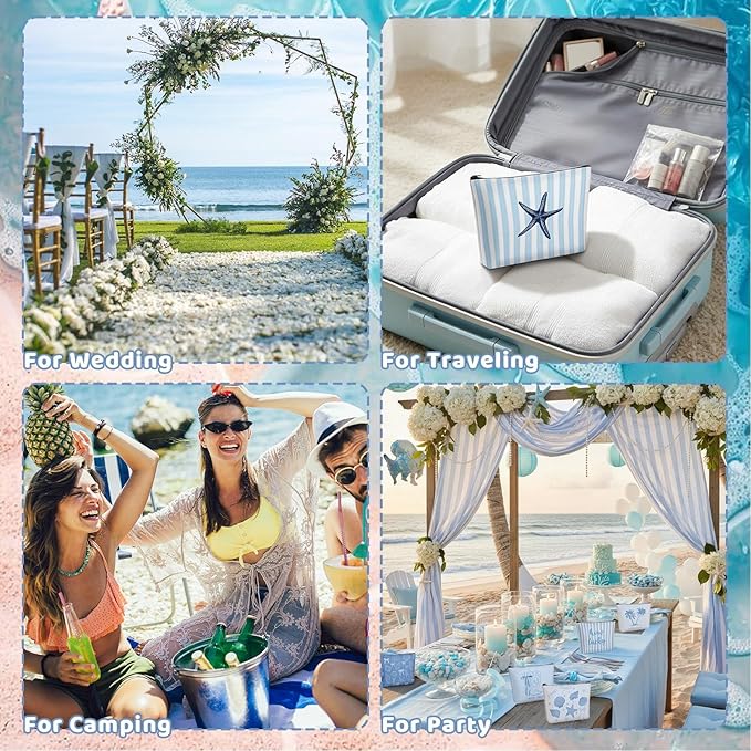 10 Pcs Ocean Themed Cosmetic Bags Bulk Zipper Pouch Makeup Bag for Women Girls Sea Weekend Travel Vacation Trip Gifts Supplies Nautical Party Favors Beach Accessories