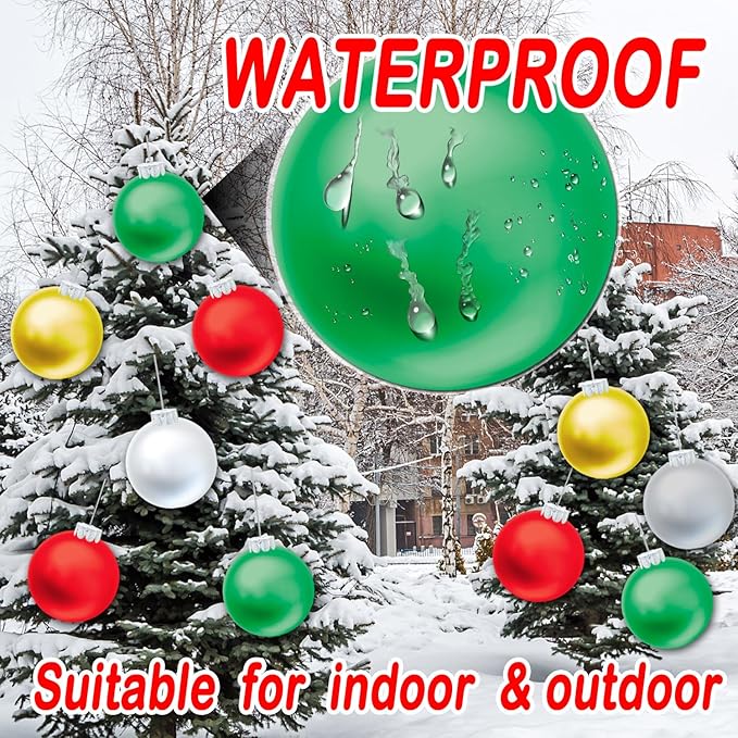 20 PCS Outdoor Christmas Decorations, 11 Inch Large Inflatable Balls, Ornaments for Front Door Yard, With Pump for New Year Festive (Red, Green, White, Gold, Silver)