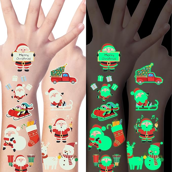 150PCS Luminous Christmas Tattoos, Christmas Accessories, 150 Kinds of Glow in the Dark Xmas Temporary Tattoos, Stocking Stuff Xmas Supplies, Xmas Goodie Bag Candy