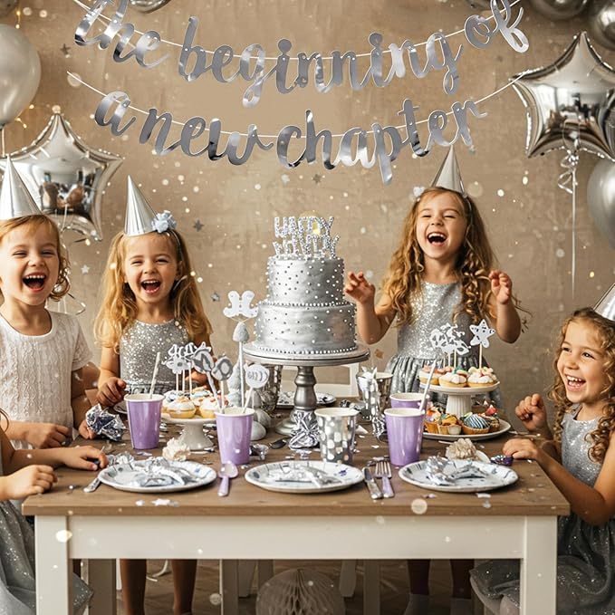 BEISHIDA Double-Sided Silver The Beginning of A New Chapter Banner,Farewell Book Themed Housewarming Party Congratulations Decorations,Going away party Retirement Garland,Graduation Sign 2026 Banner
