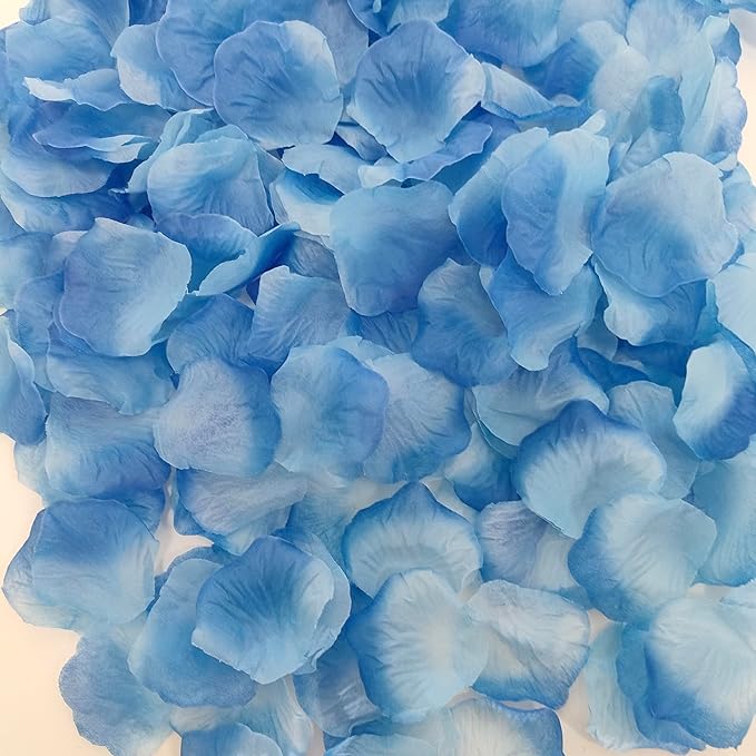 1500 PCS Separated Artificial Gradient Blue Rose Petals for Romantic Night for her Set,Faux Gradient Blue Flower Petals for Flower Girl Weddings Valentine Day Party Romantic Decoration(Ready-to-use)