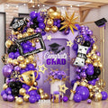 135Pcs Graduation Balloon Garland Arch Kit for Class of 2025 Graduates (Purple, Gold, Black)